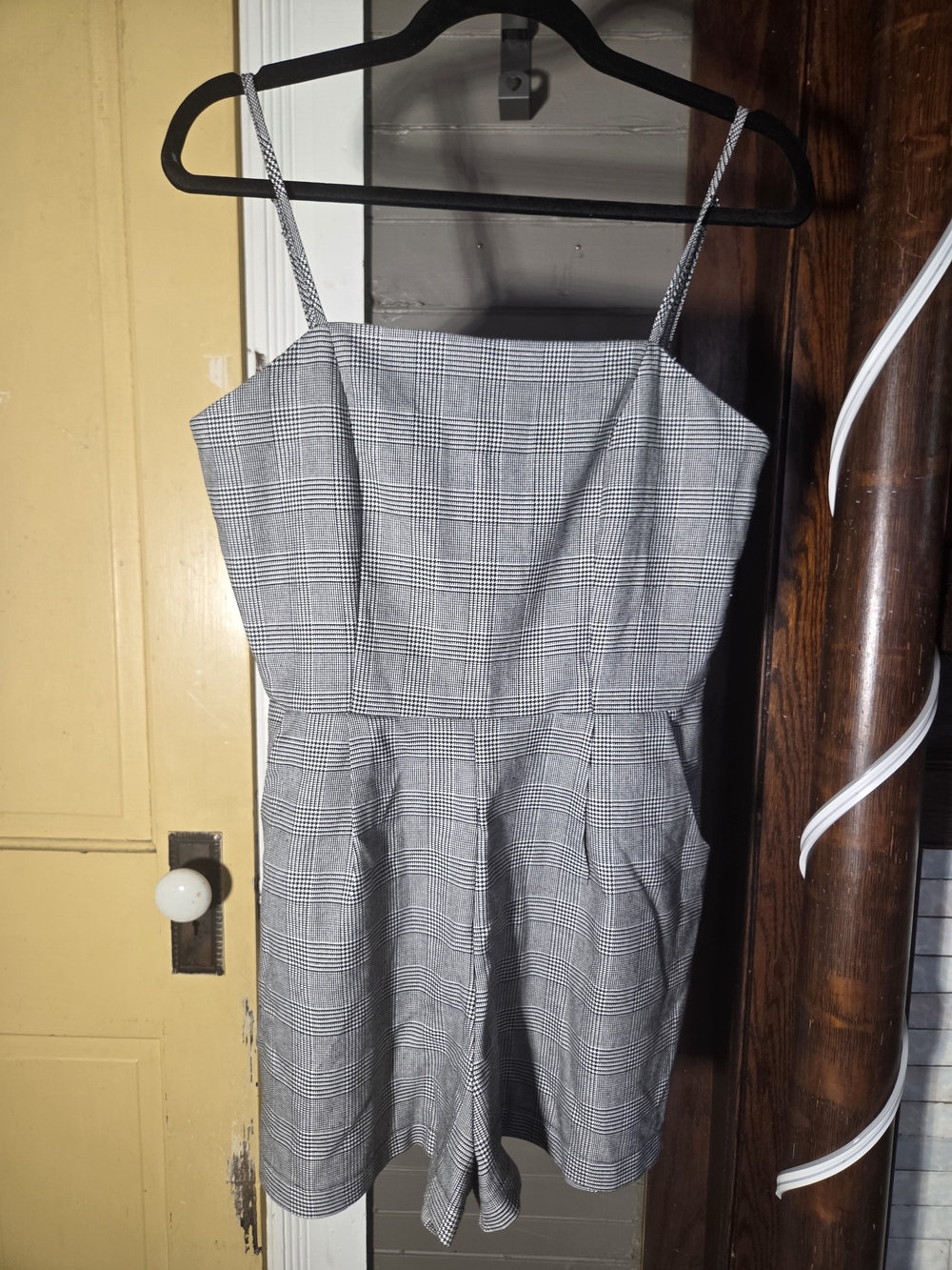 Grey Plaid Spaghetti-Strap Romper - Classic Tailored Fit